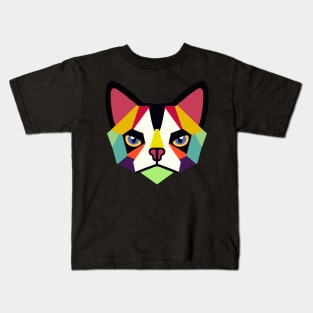 Geometric Cat Face Big Ears Kids T-Shirt